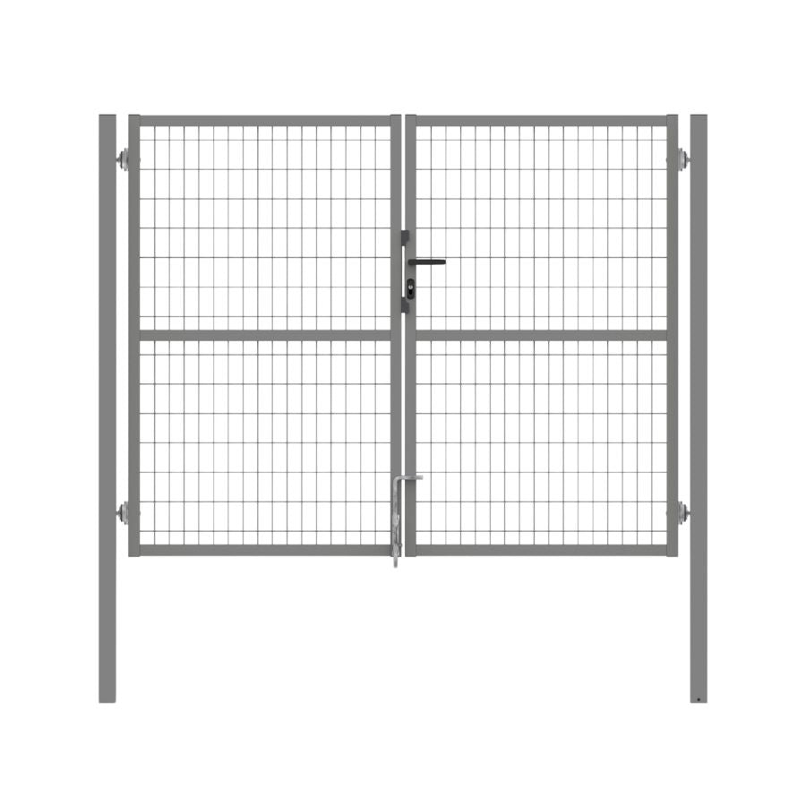 Puerta valla metalica doble hoja gris claro premium cerradura y maneta