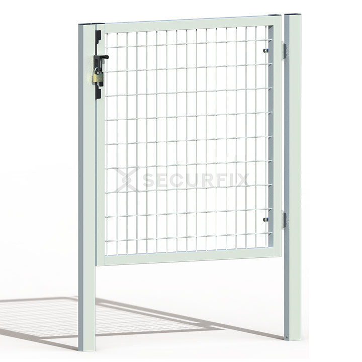 Puerta de mallazo blanca premium con aldaba y candado de 1m
