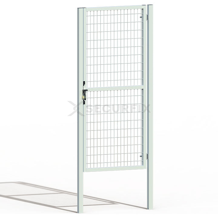 Puerta de mallazo blanca premium con aldaba y candado de 2m