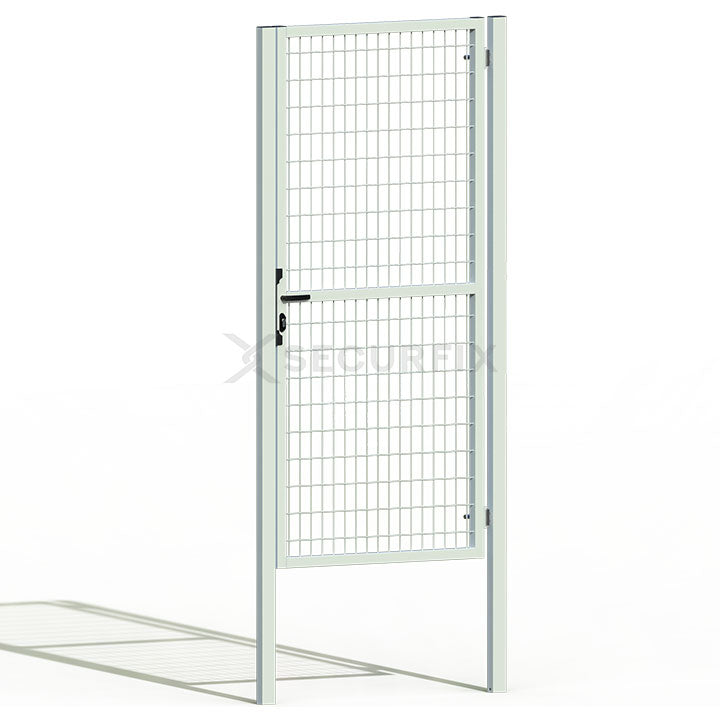 Puerta de mallazo blanca premium con cerradura y maneta de 2m