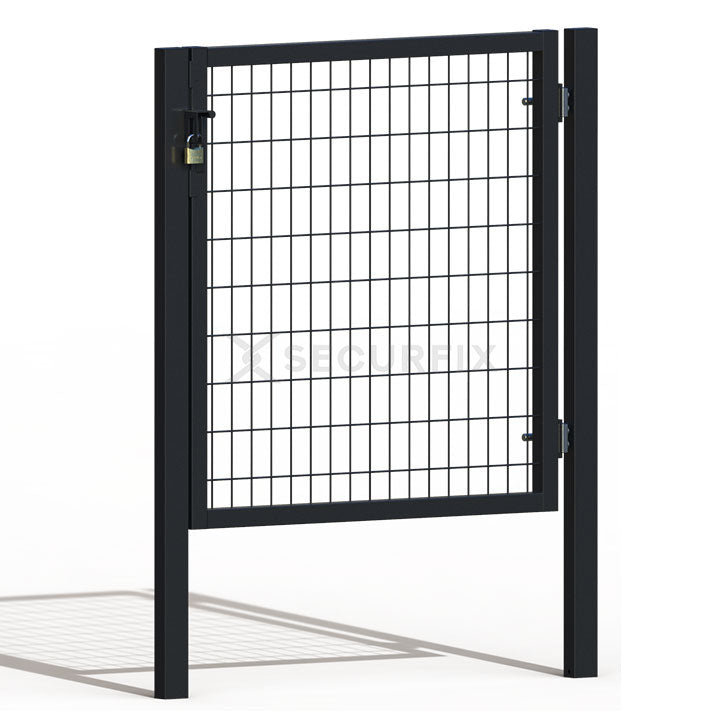 Puerta de mallazo gris antracita premium con aldaba y candado de 1m