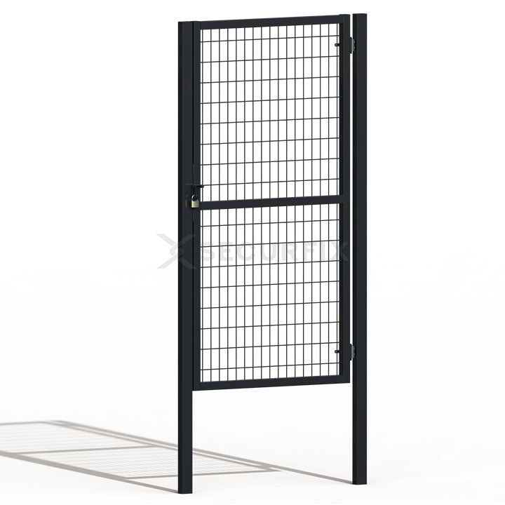 Puerta de mallazo gris antracita premium con aldaba y candado de 1,8m