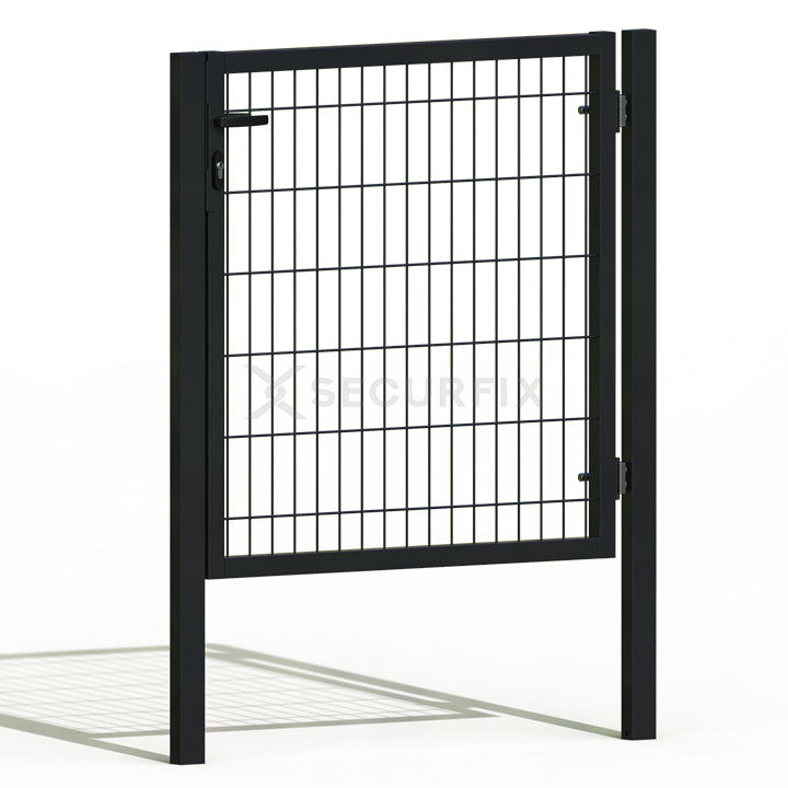 Puerta de mallazo gris antracita premium con cerradura y maneta de 1m