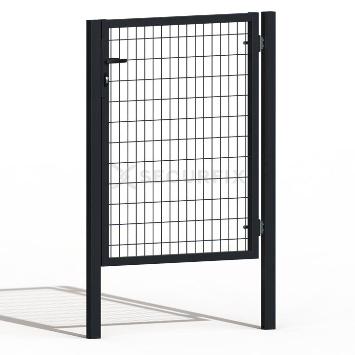 Puerta de mallazo gris antracita premium con cerradura y maneta de 1,2m
