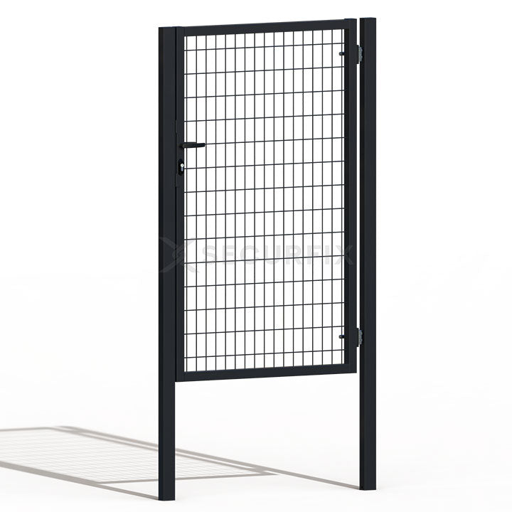 Puerta de mallazo gris antracita premium con cerradura y maneta de 1,5m